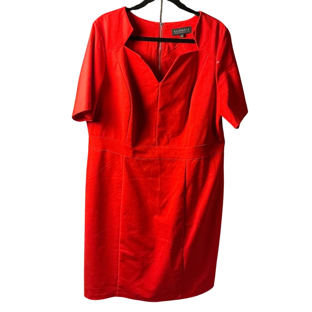 Eloquii Red Notched V-Neck Sheath Dress Short Sleeve Size 18 Plus Size Workwear